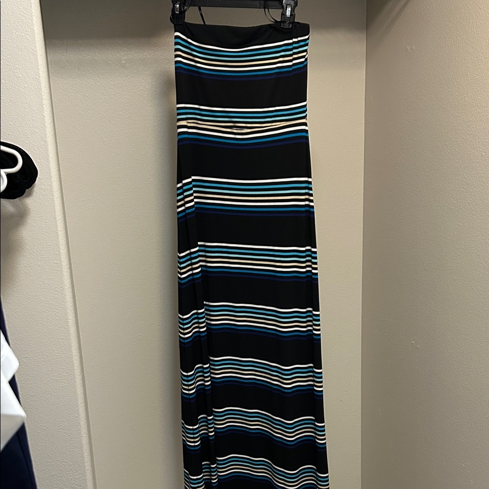White House Black Market Black and Blue Striped Maxi Skirt